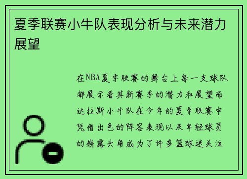 夏季联赛小牛队表现分析与未来潜力展望